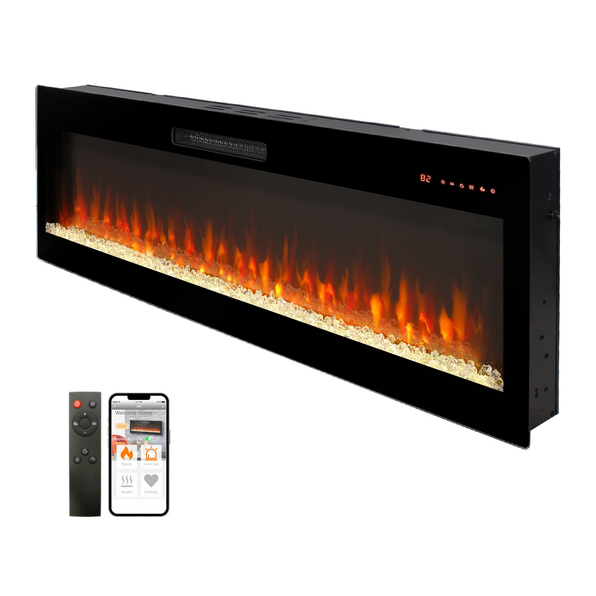 EdenDirect Smart Electric Fireplace Heater — 50in., WiFi-Enabled, 5,000 BTUs, Recessed In-Wall and Wall-Mounted, Model# NTEP249200